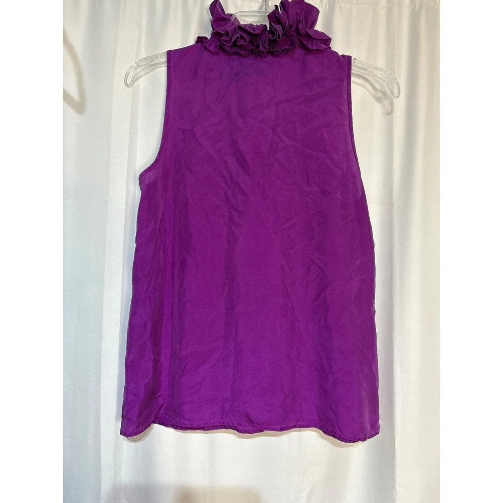 J.Crew Purple Ruffled Sleeveless Silk Blouse‎ Size 4 Ladies Timeless